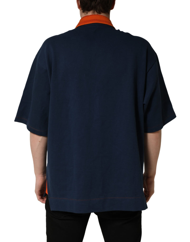 Polo masculina azul-marinho de algodão com logo e mangas curtas Dolce & Gabbana