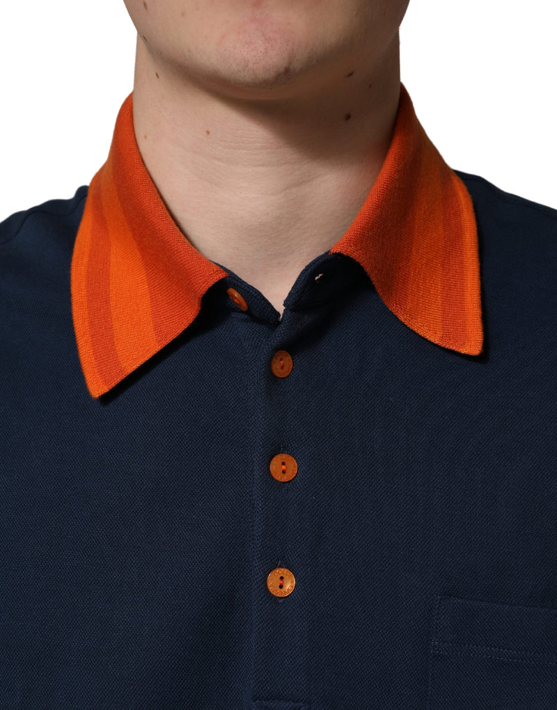 Polo masculina azul-marinho de algodão com logo e mangas curtas Dolce & Gabbana
