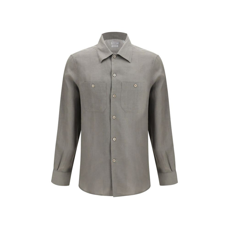 Brunello Cucinelli Bicolor Linen Dress Shirt