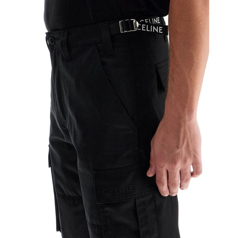 Celine Black Cargo Pants for Men – Loose-Fit Cotton Blend With Logo Detail | Black