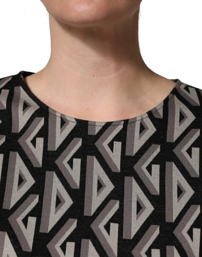 Vestido preto Dolce & Gabbana de algodão com estampa de logo e comprimento até o joelho