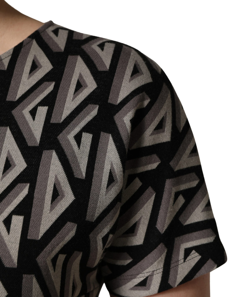 Vestido preto Dolce & Gabbana de algodão com estampa de logo e comprimento até o joelho