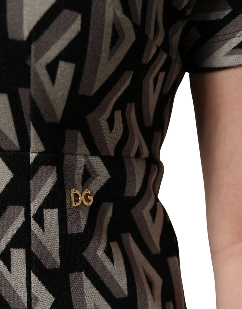 Vestido preto Dolce & Gabbana de algodão com estampa de logo e comprimento até o joelho