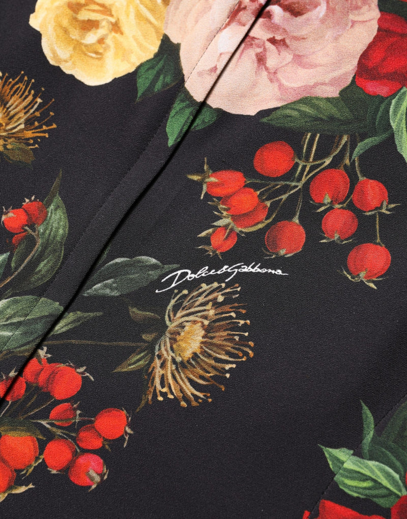 Blusa negra de crepé con estampado floral y detalle de volantes de Dolce & Gabbana