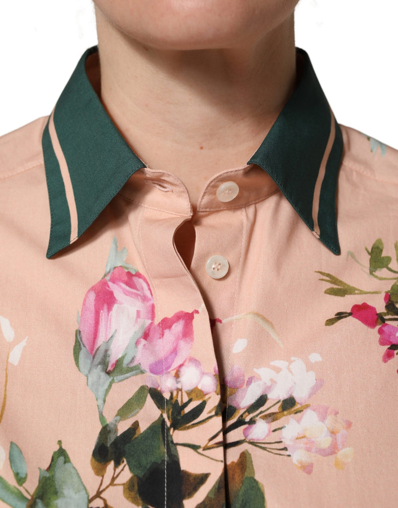 Dolce & Gabbana Camicia rosa in cotone con stampa floreale e bottoni sul davanti