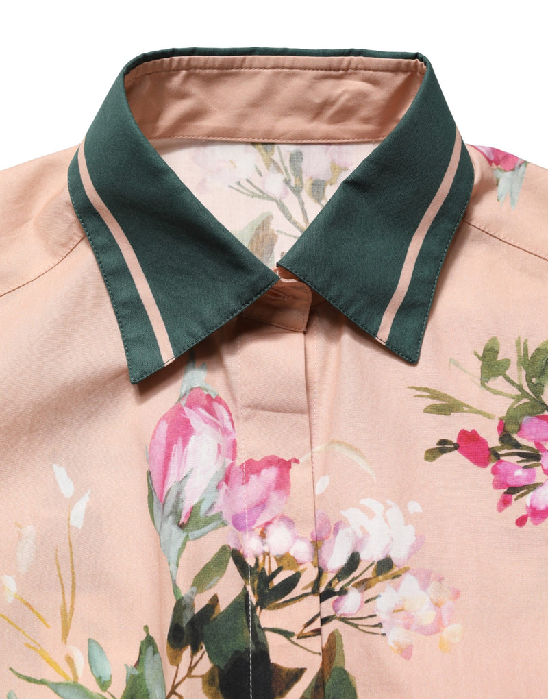 Dolce & Gabbana Camicia rosa in cotone con stampa floreale e bottoni sul davanti