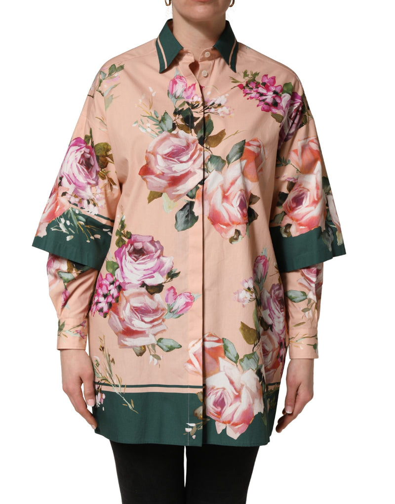Dolce & Gabbana Camicia rosa in cotone con stampa floreale e bottoni sul davanti