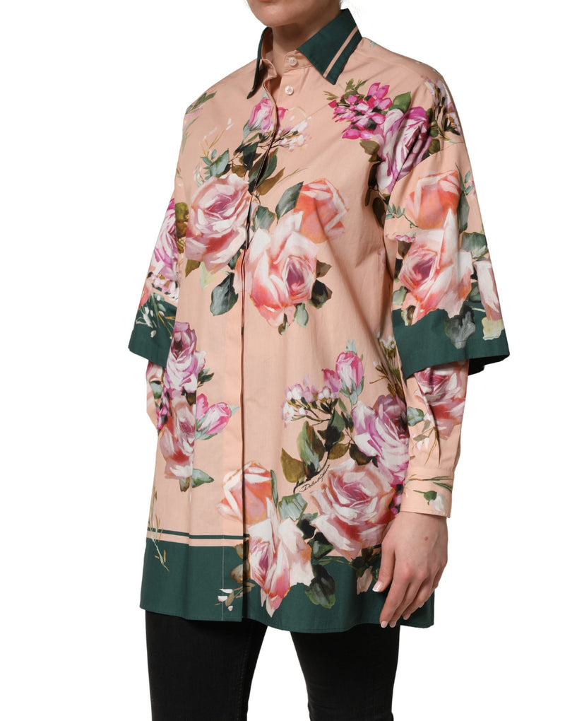 Dolce & Gabbana Camicia rosa in cotone con stampa floreale e bottoni sul davanti