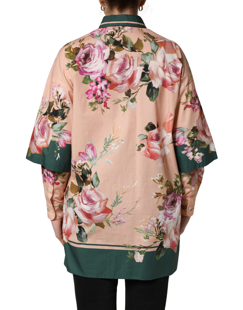 Dolce & Gabbana Camicia rosa in cotone con stampa floreale e bottoni sul davanti