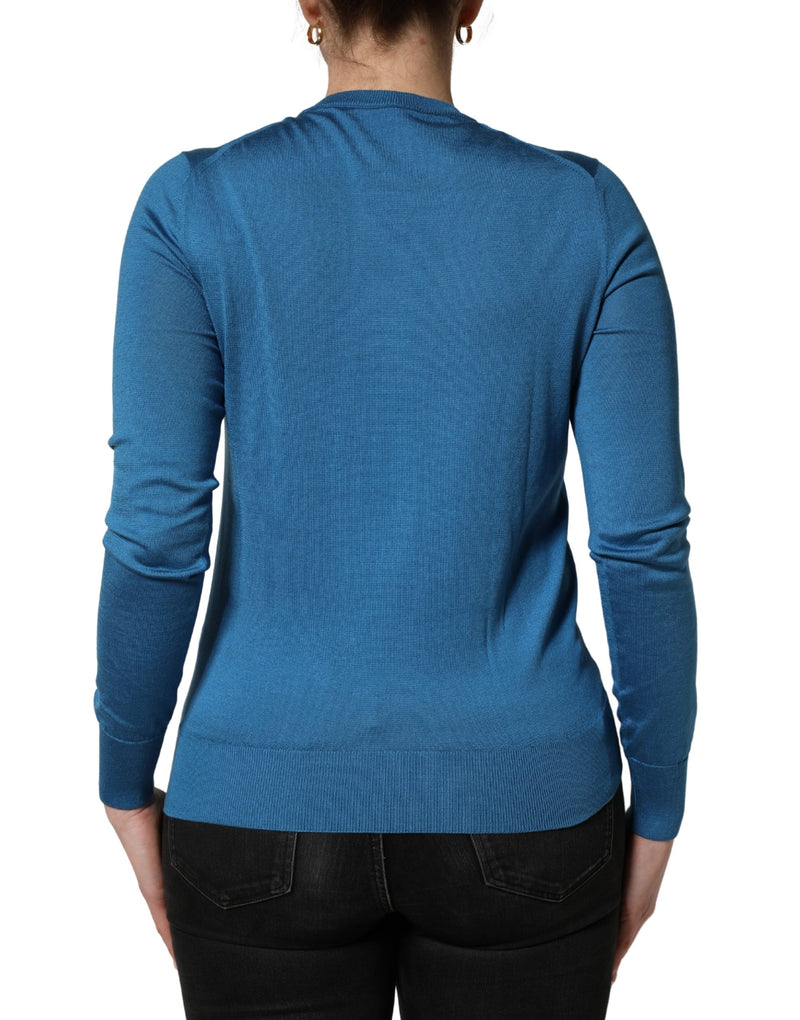 Dolce & Gabbana Maglione blu in seta con paillettes e girocollo