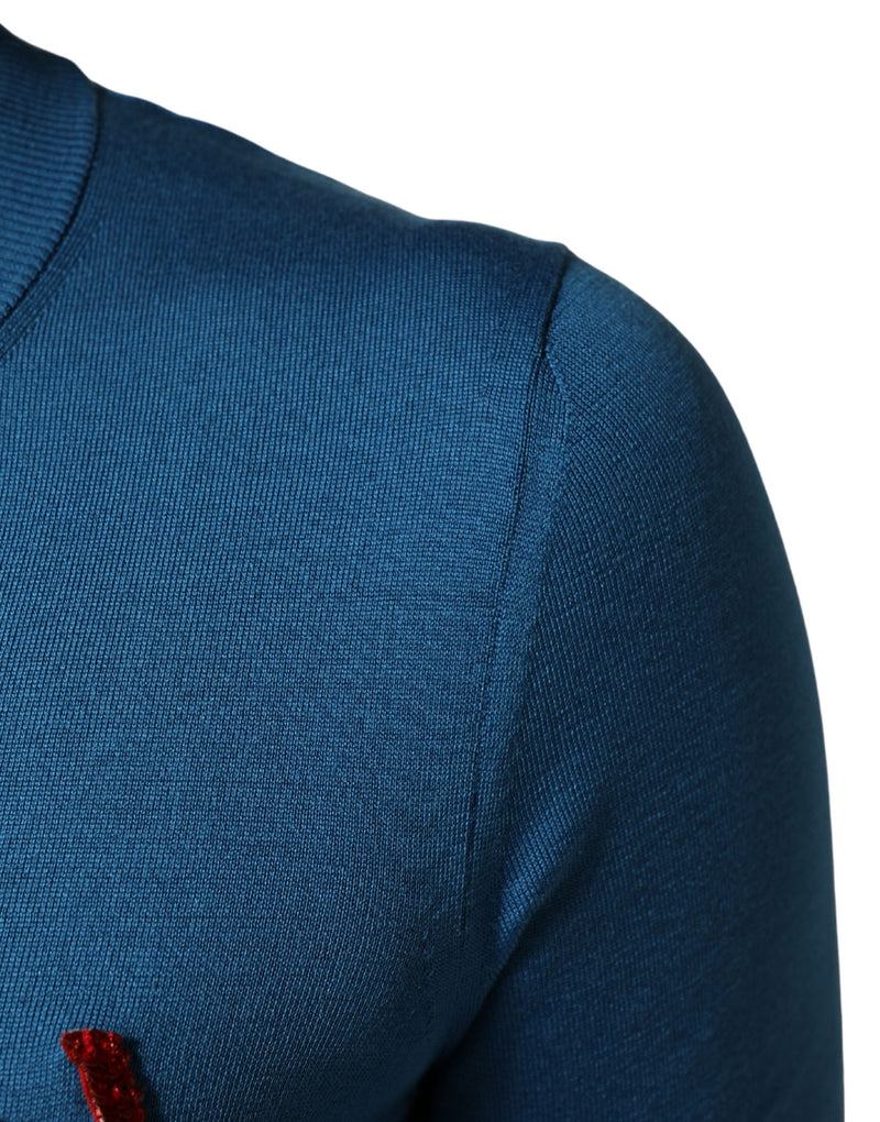 Dolce & Gabbana Maglione blu in seta con paillettes e girocollo