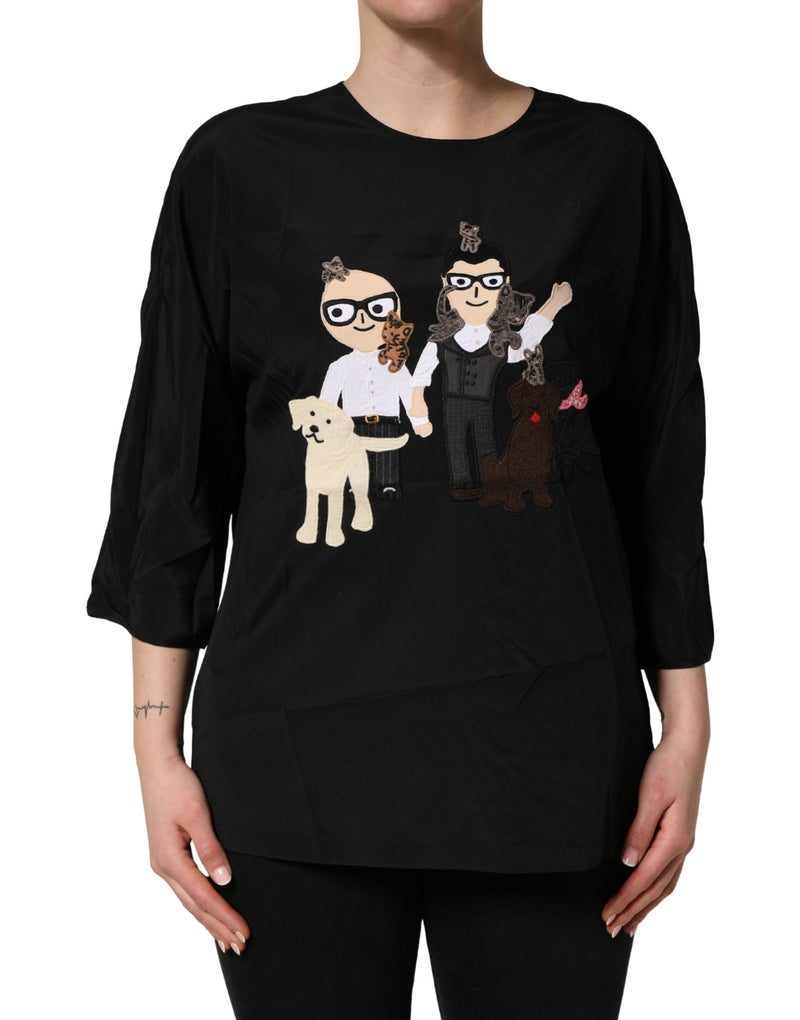 Dolce & Gabbana Camicetta nera in seta con stampa #dgfamily
