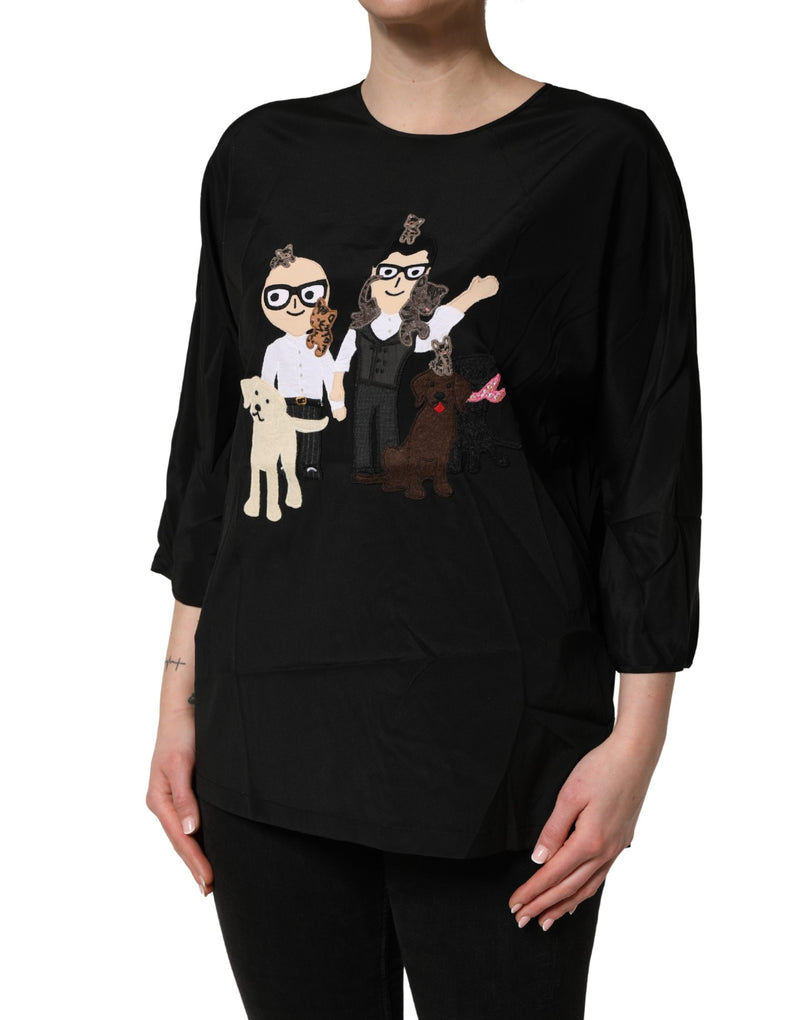 Dolce & Gabbana Camicetta nera in seta con stampa #dgfamily