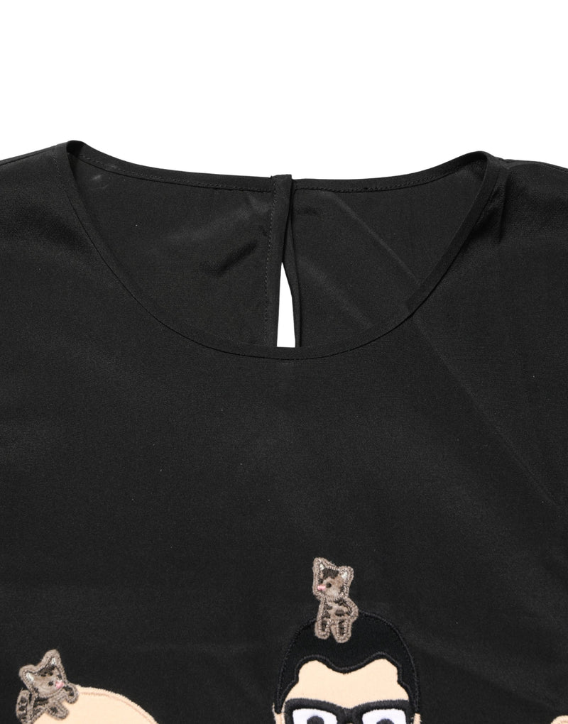 Dolce & Gabbana Camicetta nera in seta con stampa #dgfamily