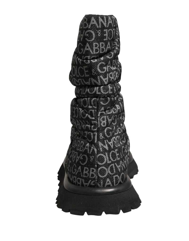 Bottes de neige noires à lacets avec logo imprimé Dolce & Gabbana