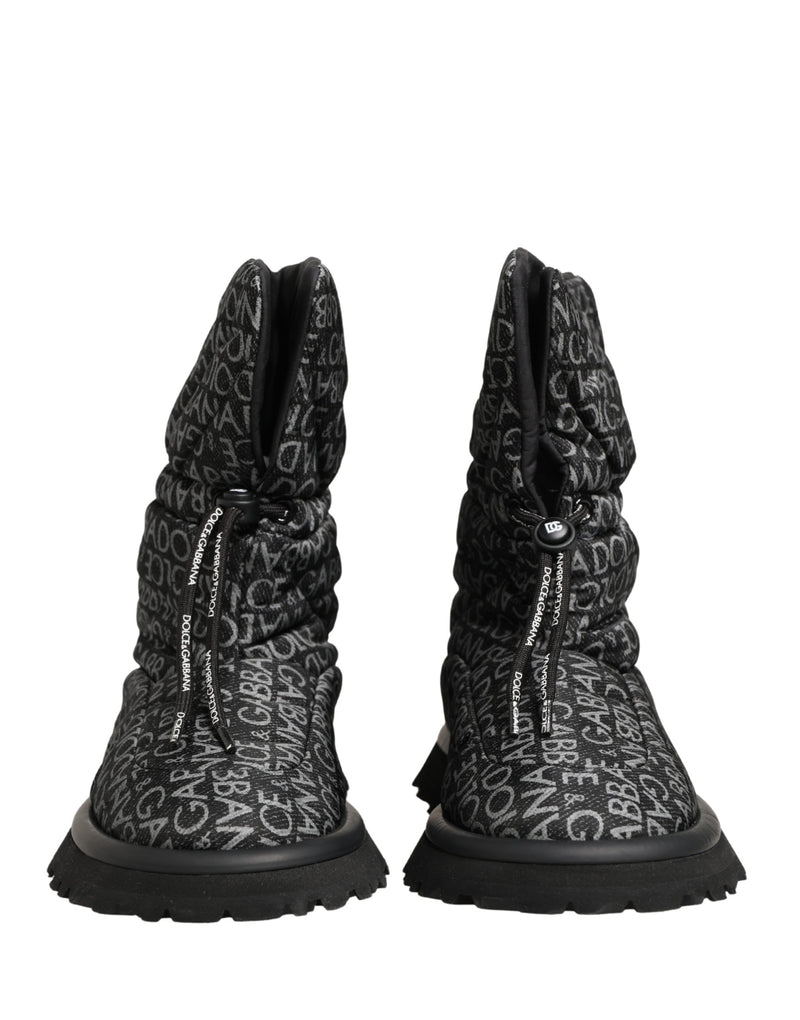 Bottes de neige noires à lacets avec logo imprimé Dolce & Gabbana