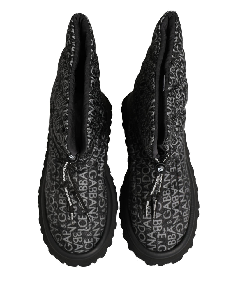Bottes de neige noires à lacets avec logo imprimé Dolce & Gabbana