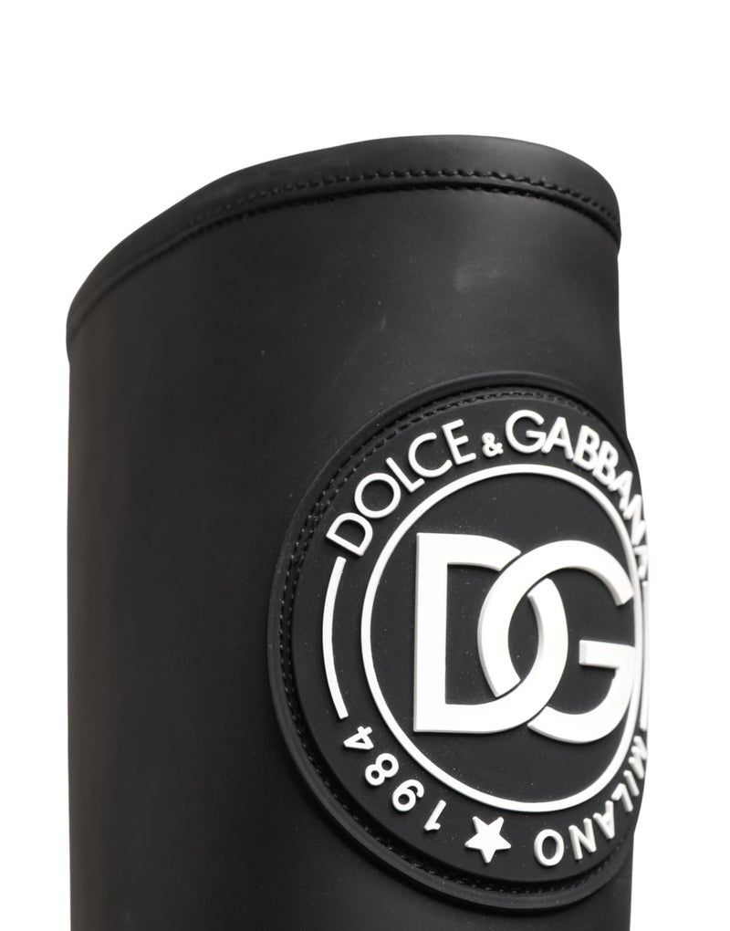 Dolce & Gabbana Black Rubberised Leather High Boots Shoes