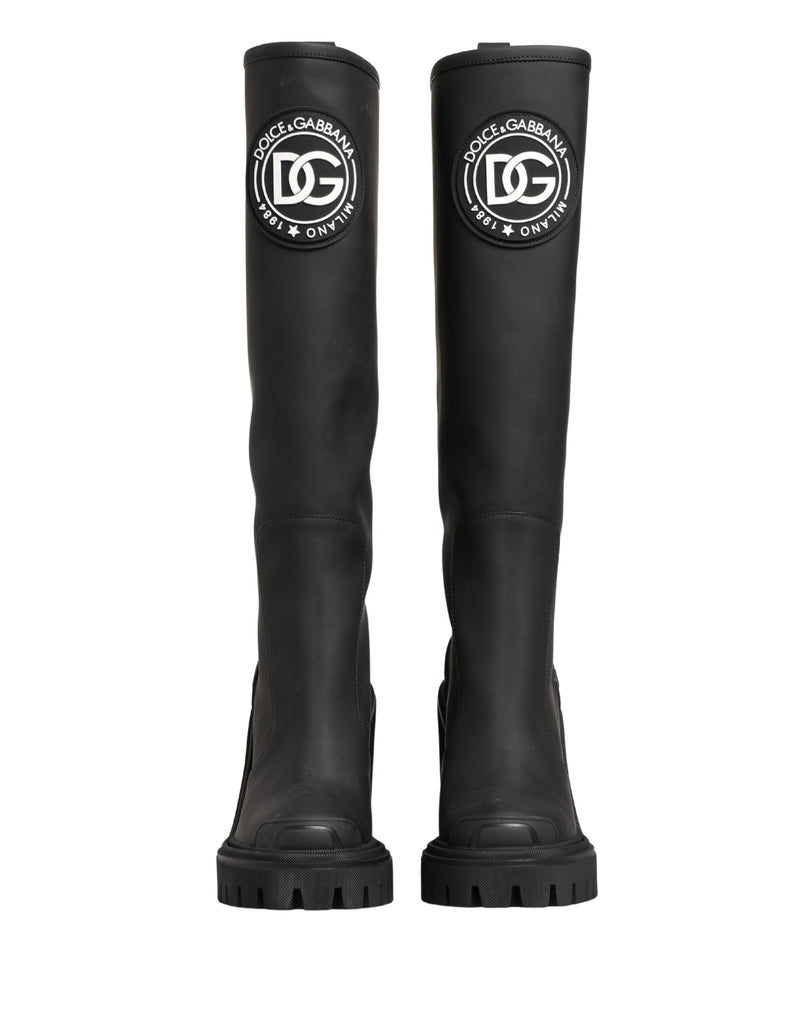 Dolce & Gabbana Black Rubberised Leather High Boots Shoes