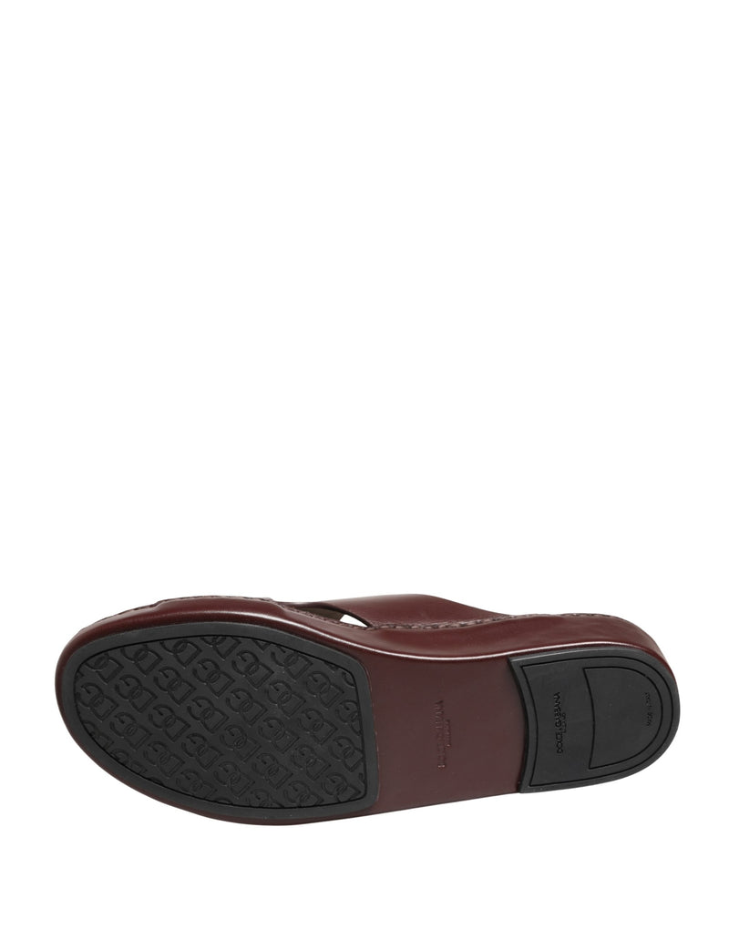 Dolce & Gabbana Maroon Leather Cutout DG Logo Sandals Shoes