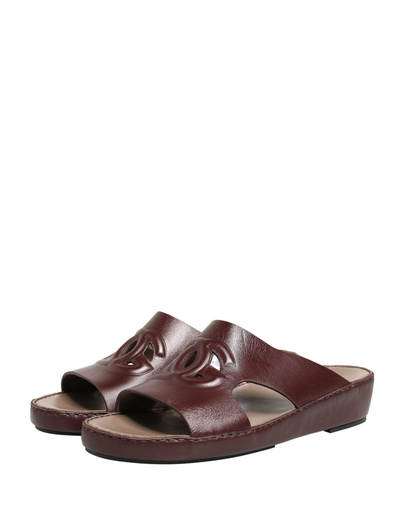 Dolce & Gabbana Maroon Leather Cutout DG Logo Sandals Shoes