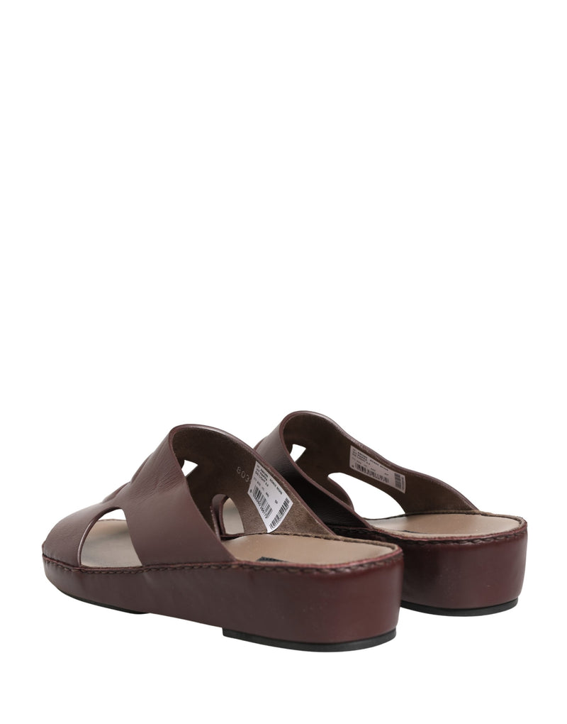 Dolce & Gabbana Maroon Leather Cutout DG Logo Sandals Shoes