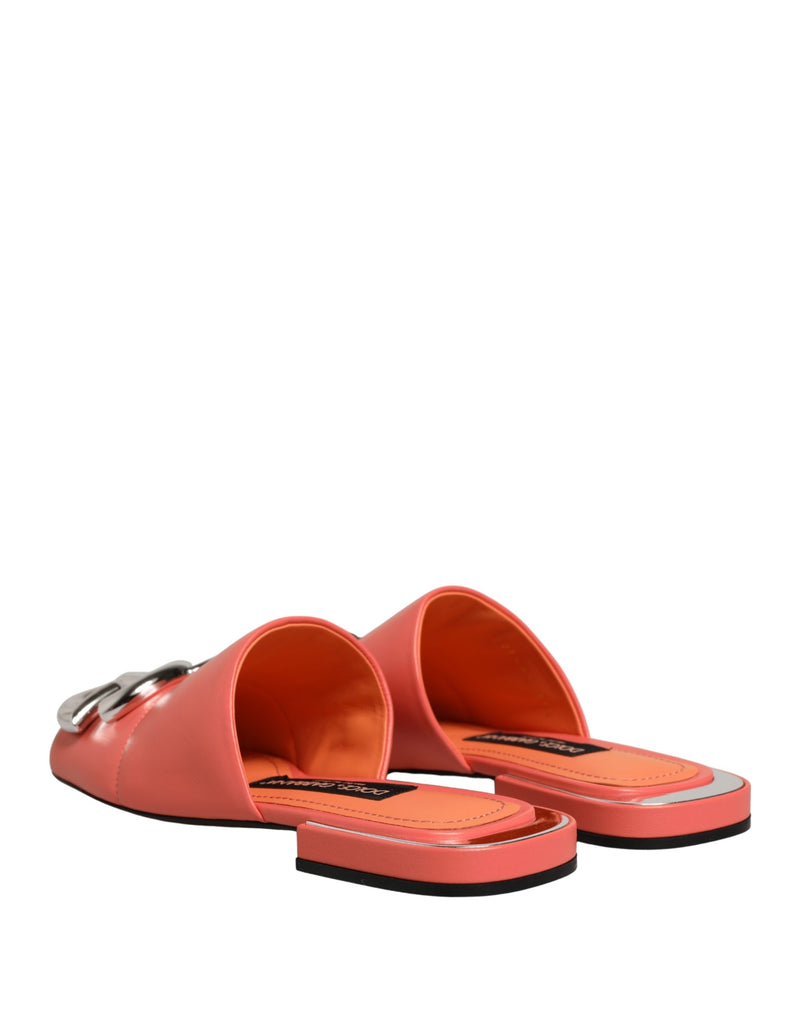 Dolce & Gabbana Sandales plates en cuir orange à logo DG