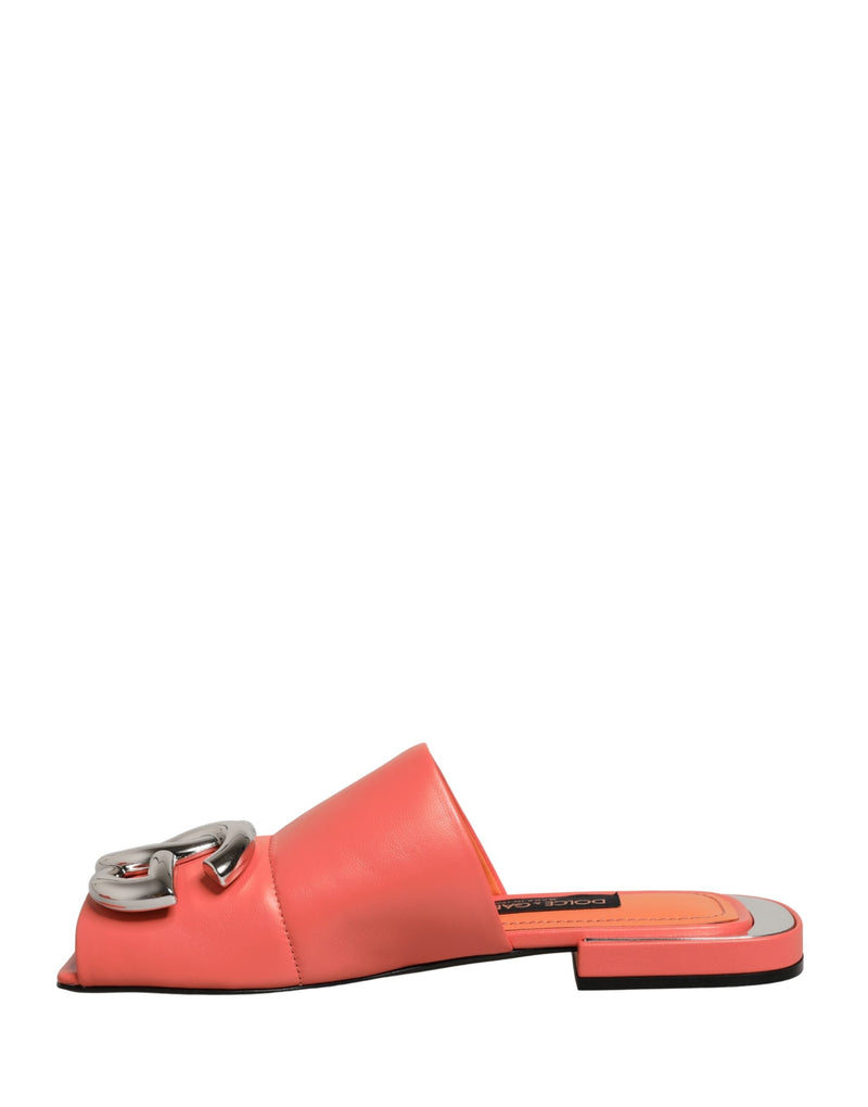 Dolce & Gabbana Sandales plates en cuir orange à logo DG