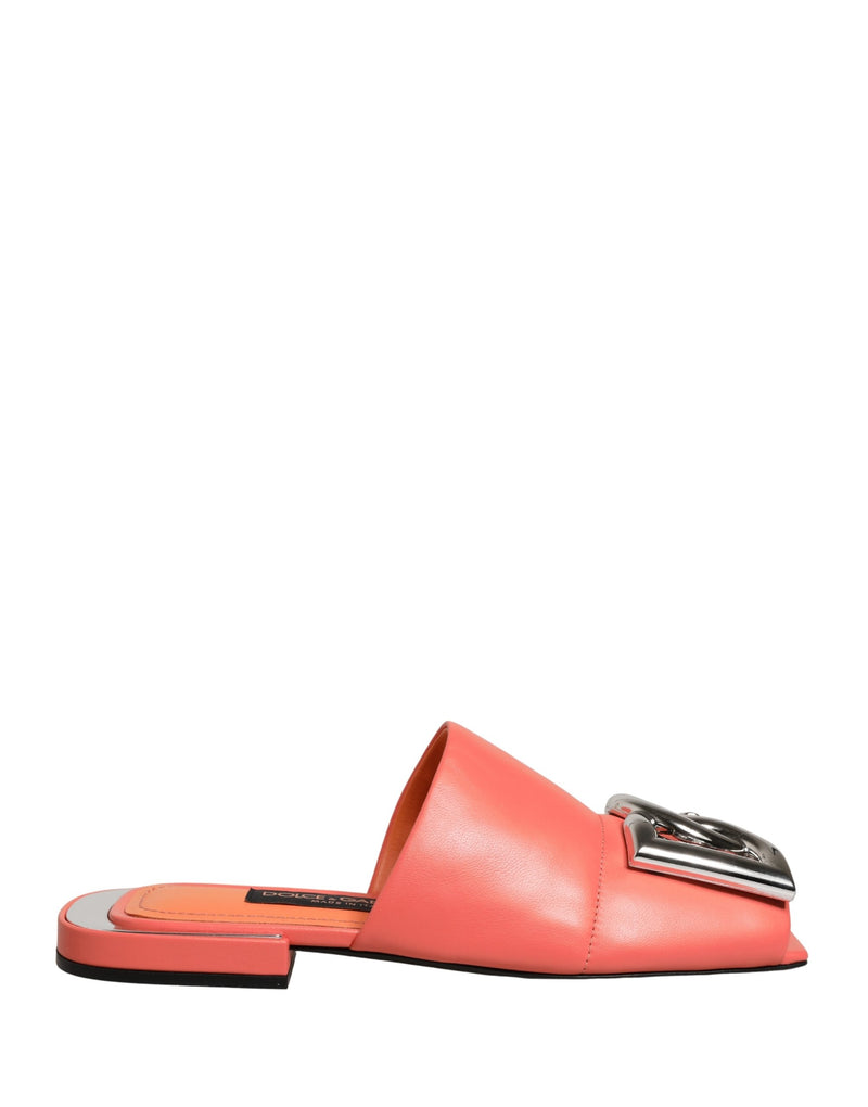 Dolce & Gabbana Sandales plates en cuir orange à logo DG