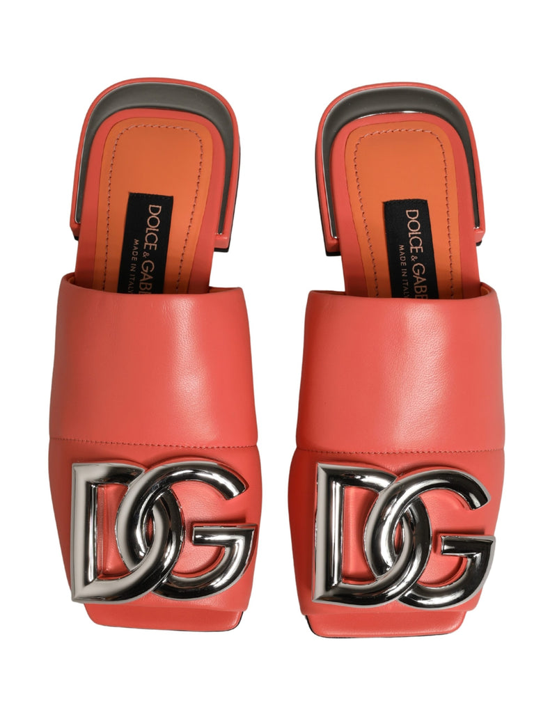 Dolce & Gabbana Sandales plates en cuir orange à logo DG
