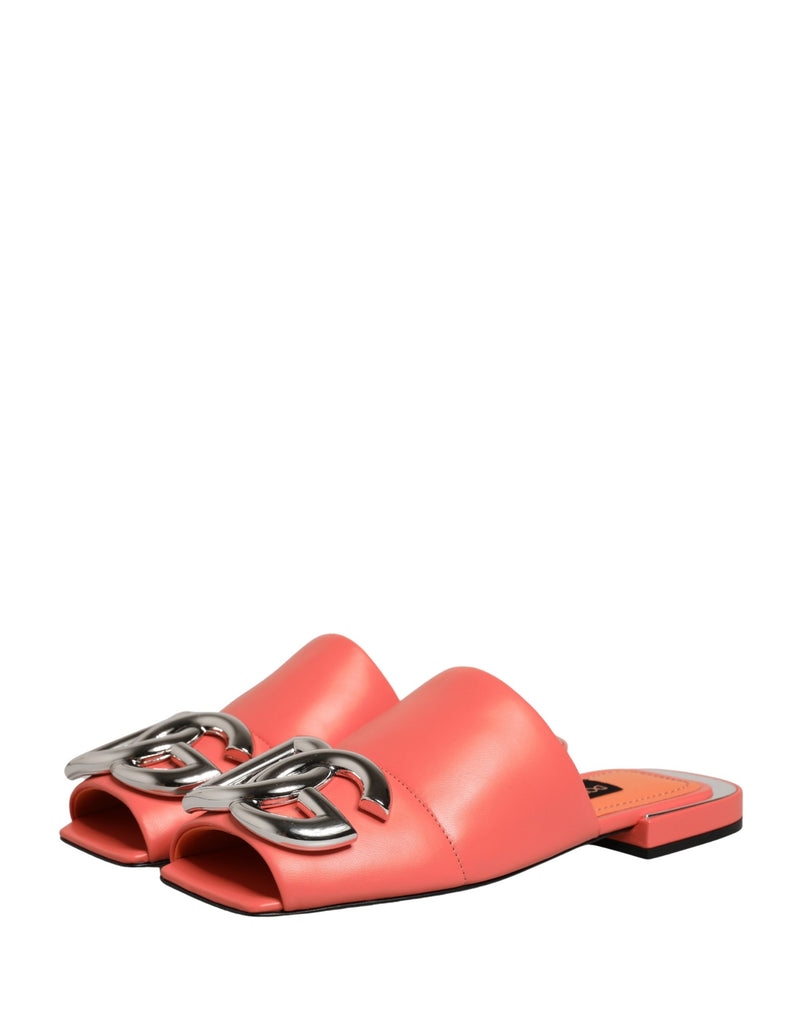 Dolce & Gabbana Sandales plates en cuir orange à logo DG