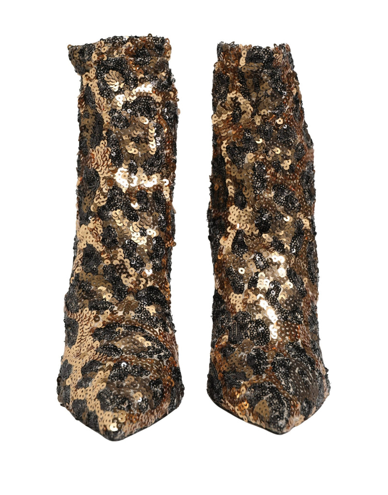 Botas de cano curto tipo meia douradas com paetês de estampa de leopardo Dolce & Gabbana