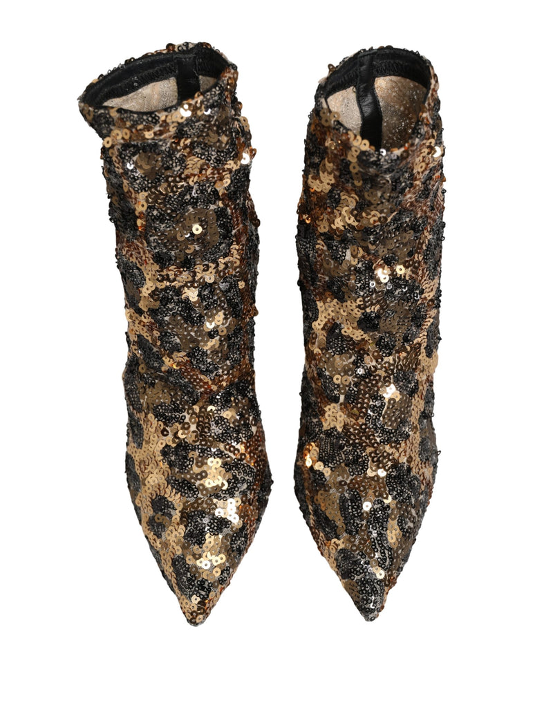 Botas de cano curto tipo meia douradas com paetês de estampa de leopardo Dolce & Gabbana