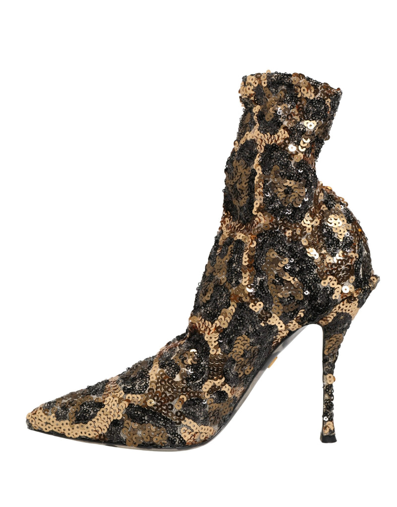 Botas de cano curto tipo meia douradas com paetês de estampa de leopardo Dolce & Gabbana