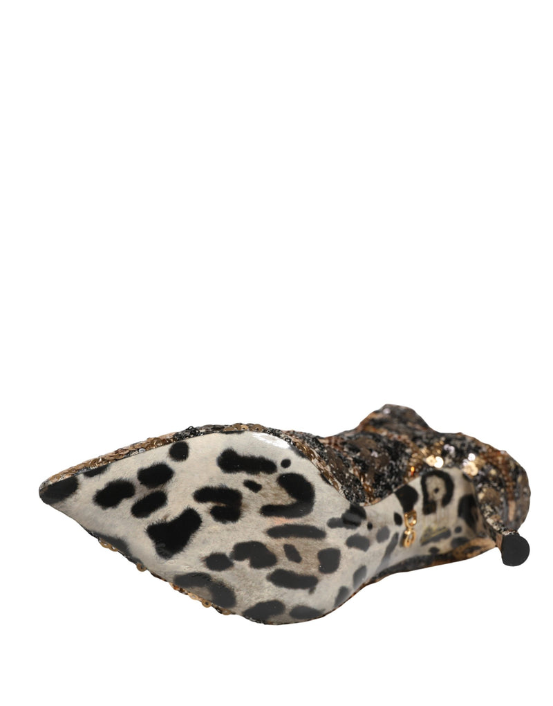 Botas de cano curto tipo meia douradas com paetês de estampa de leopardo Dolce & Gabbana