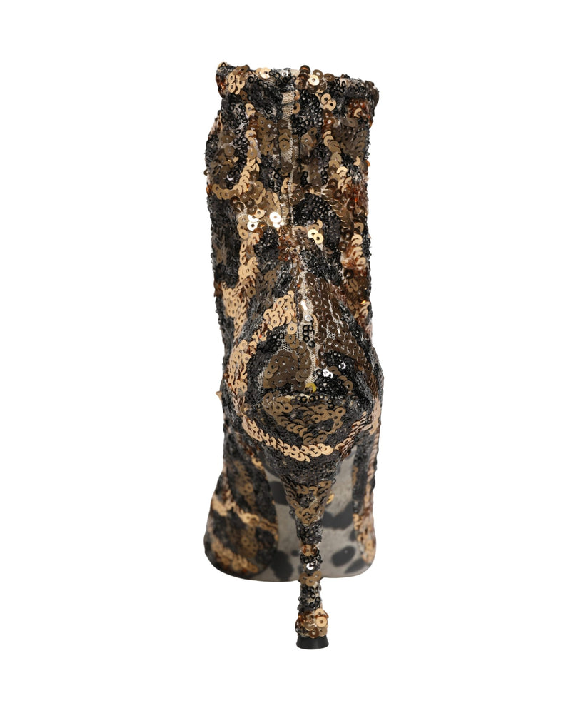 Botas de cano curto tipo meia douradas com paetês de estampa de leopardo Dolce & Gabbana