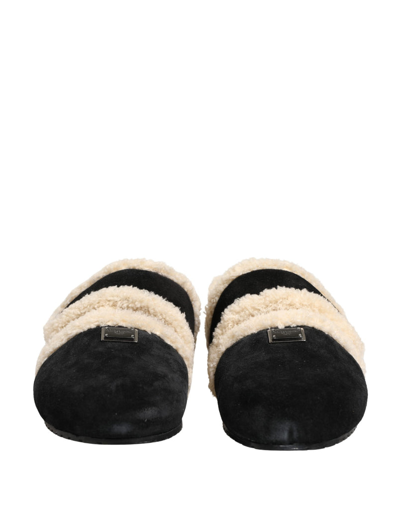 Dolce & Gabbana Sandales plates pour homme en fausse fourrure beige et noire