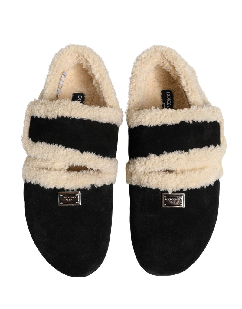 Dolce & Gabbana Sandales plates pour homme en fausse fourrure beige et noire