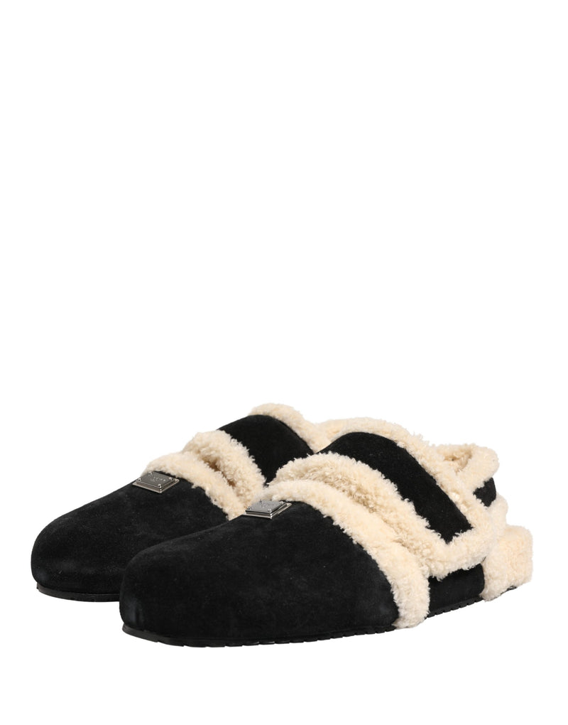 Dolce & Gabbana Sandales plates pour homme en fausse fourrure beige et noire