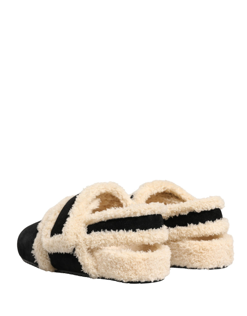 Dolce & Gabbana Sandales plates pour homme en fausse fourrure beige et noire