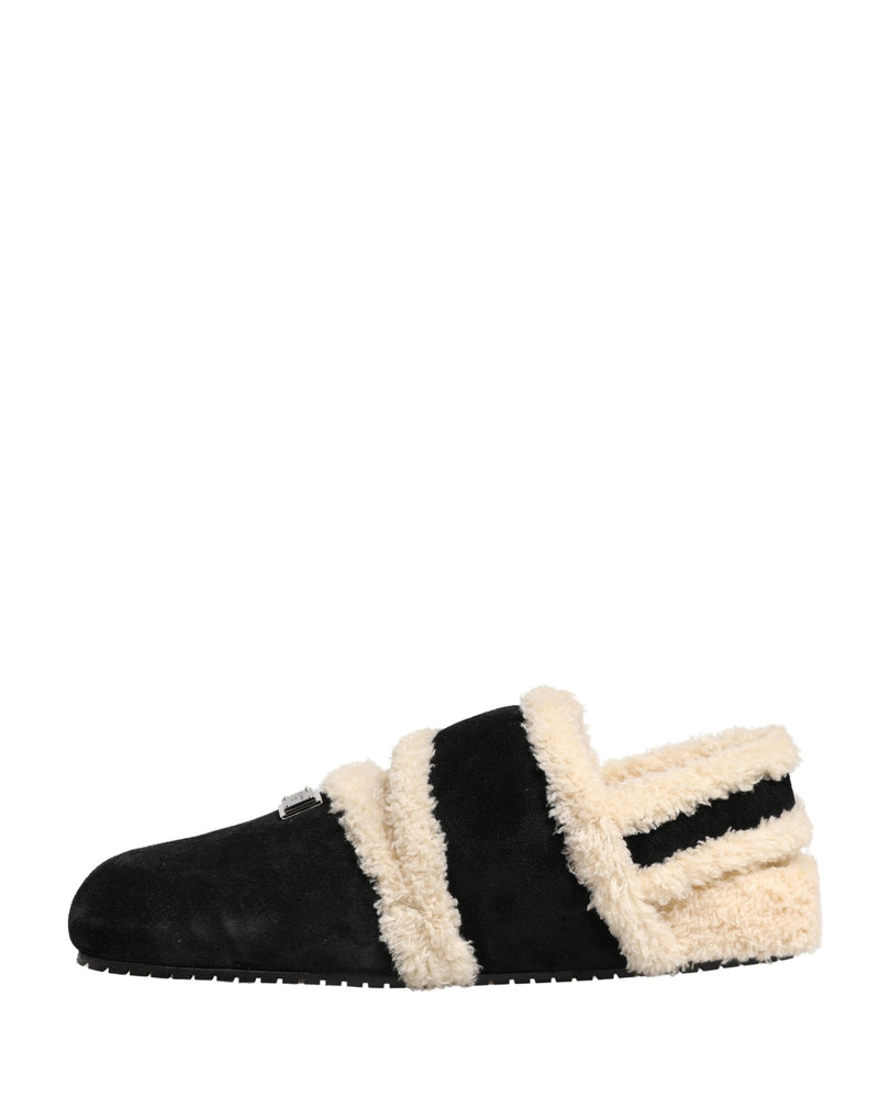 Dolce & Gabbana Sandales plates pour homme en fausse fourrure beige et noire