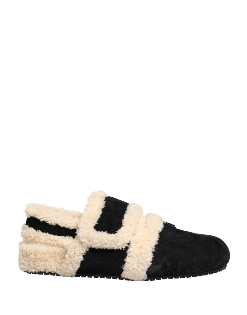 Dolce & Gabbana Sandales plates pour homme en fausse fourrure beige et noire