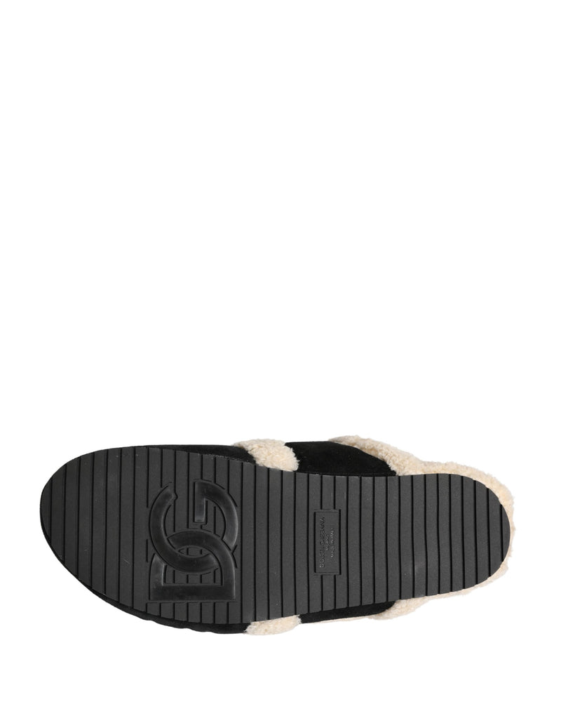 Dolce & Gabbana Sandales plates pour homme en fausse fourrure beige et noire