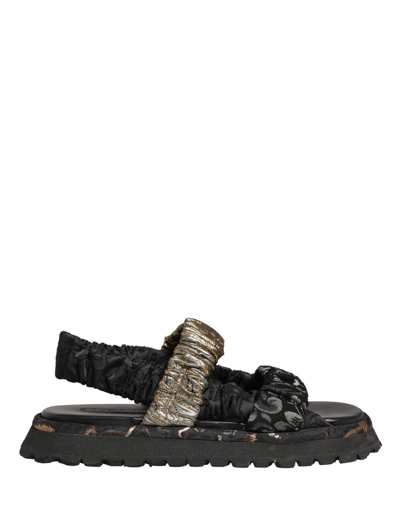 Sandálias rasteiras masculinas pretas com detalhe franzido Dolce & Gabbana
