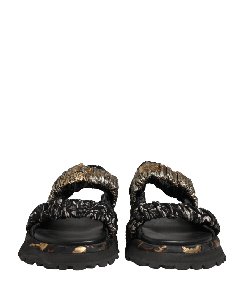 Sandálias rasteiras masculinas pretas com detalhe franzido Dolce & Gabbana