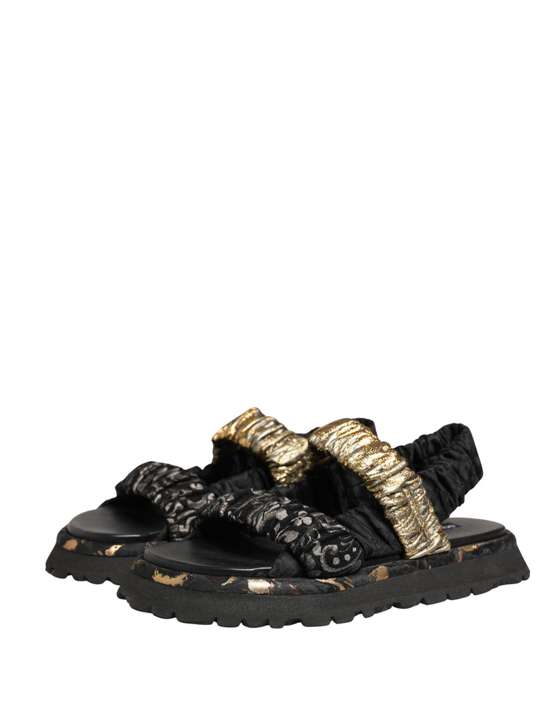 Sandálias rasteiras masculinas pretas com detalhe franzido Dolce & Gabbana