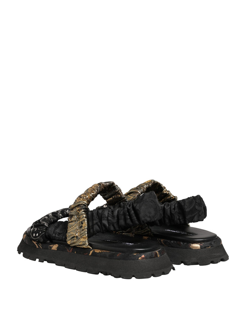 Sandálias rasteiras masculinas pretas com detalhe franzido Dolce & Gabbana