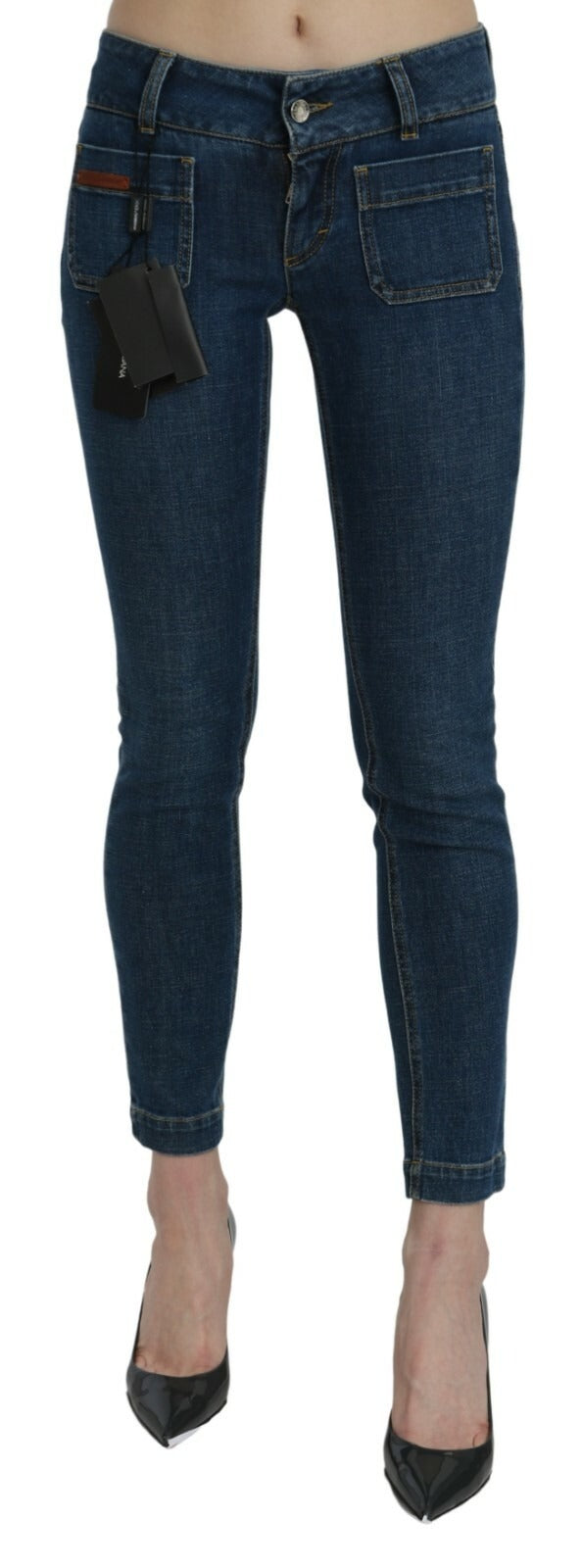 Jeans azules de denim de tiro medio, corte slim y largo cropped de Dolce & Gabbana