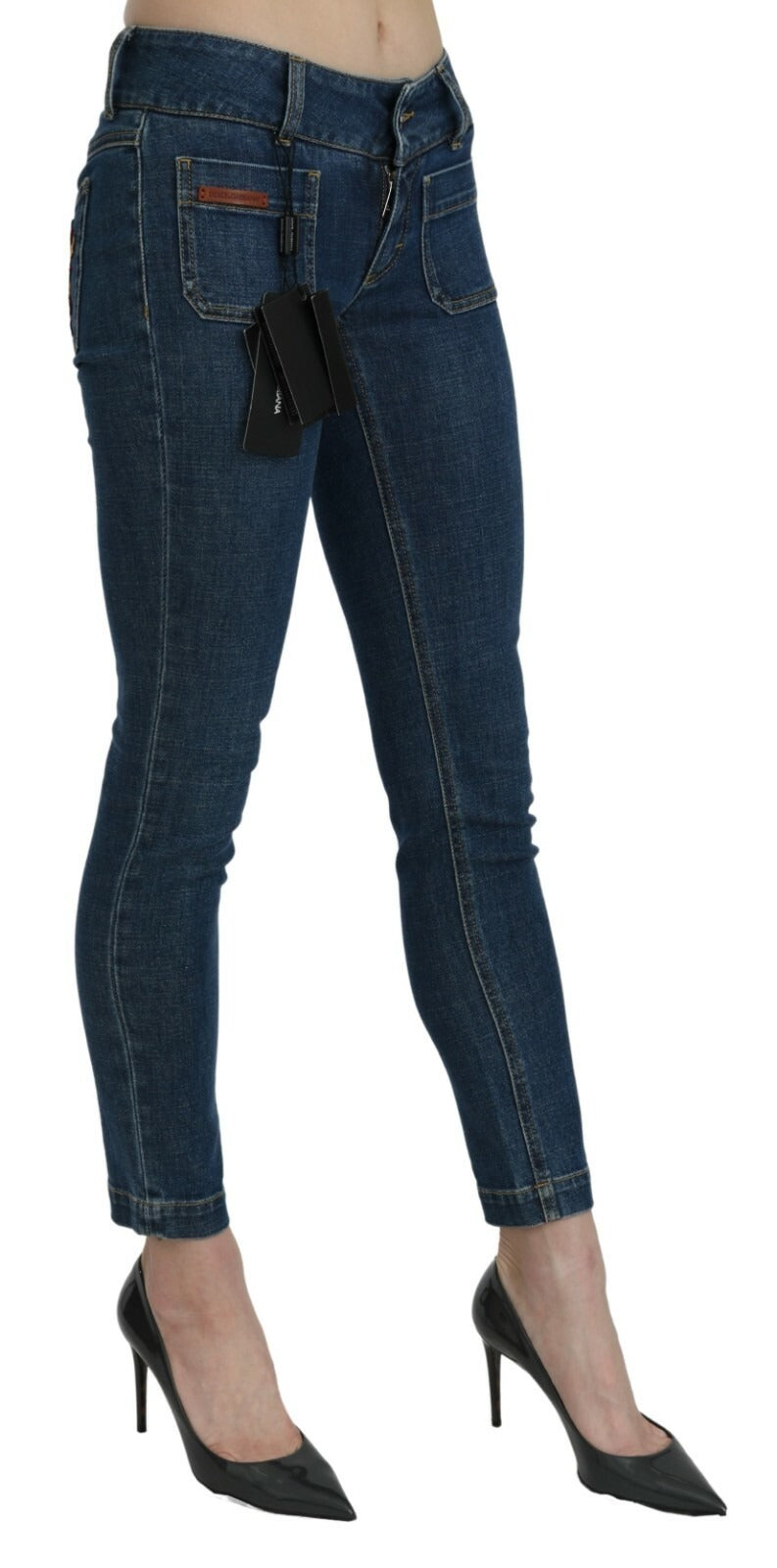 Jeans azules de denim de tiro medio, corte slim y largo cropped de Dolce & Gabbana