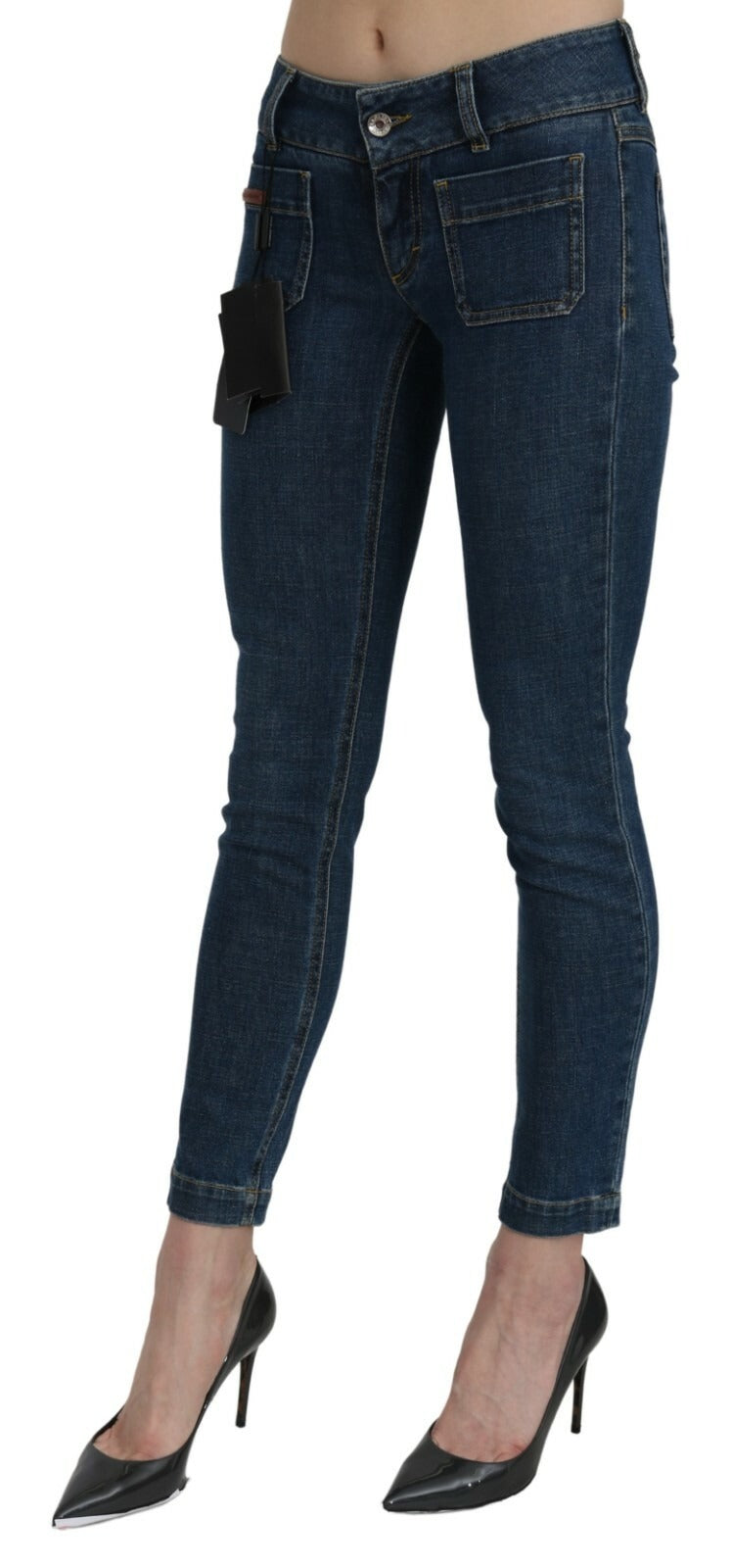 Jeans azules de denim de tiro medio, corte slim y largo cropped de Dolce & Gabbana
